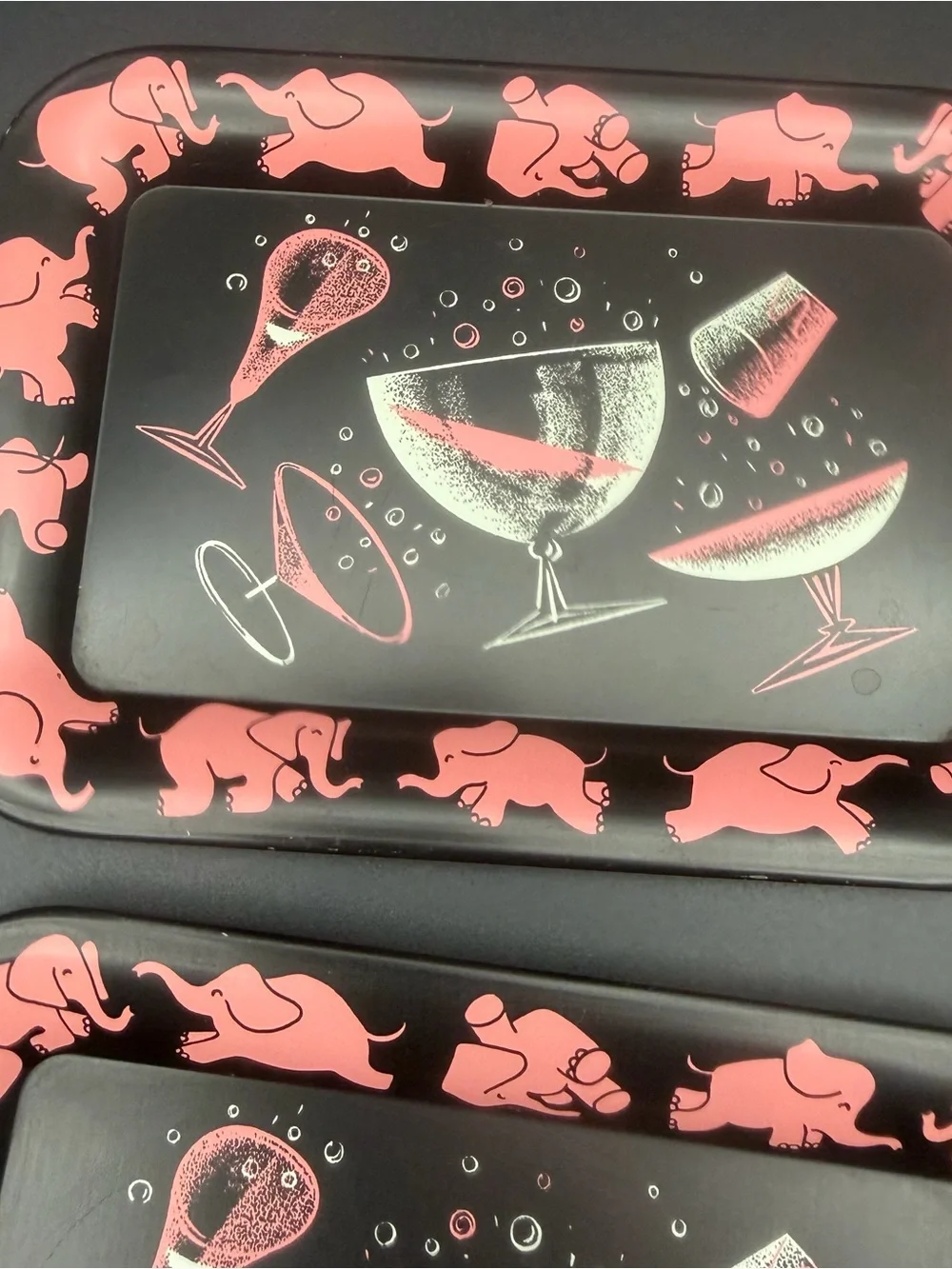 Vintage Pink Elephant Cocktail Serving Trays - Set of 4